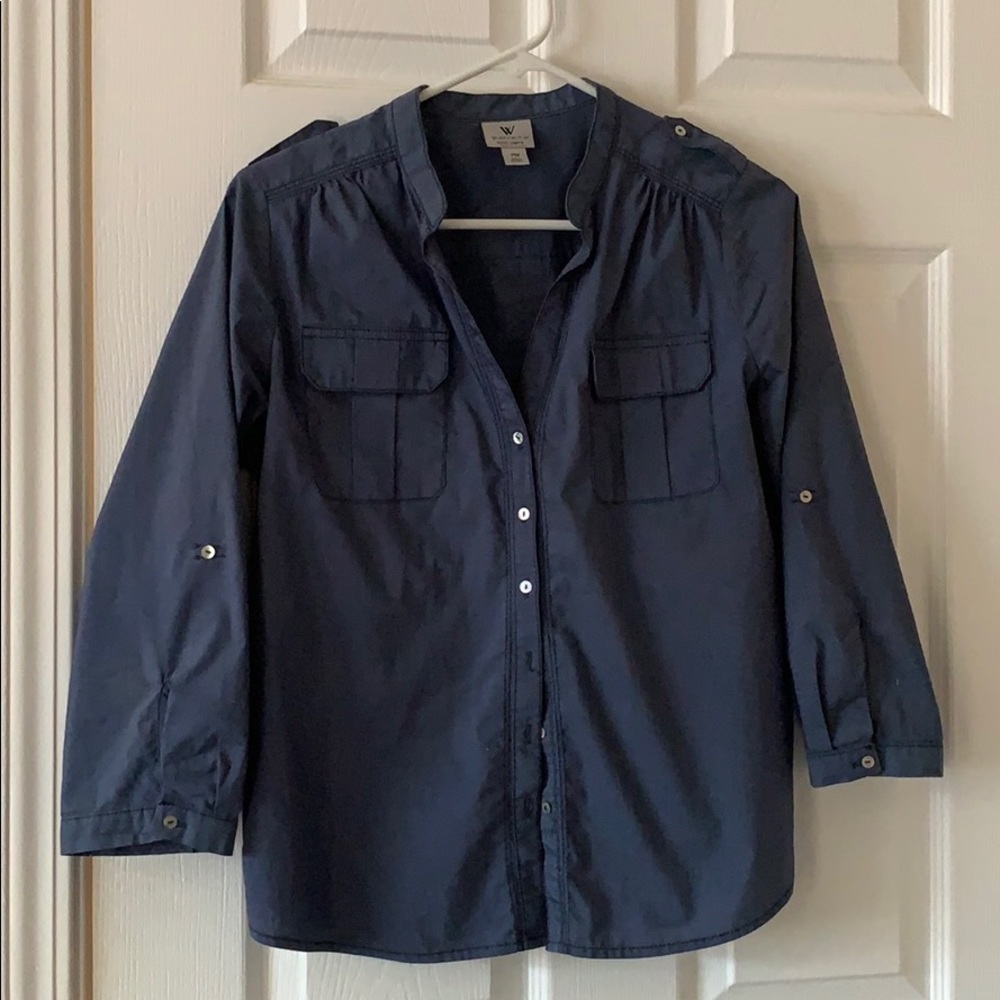 soft navy blue blouse or button up